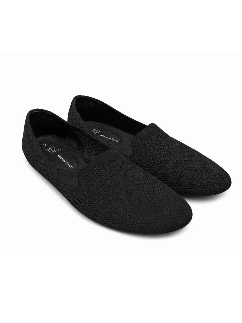 Time and Tru Black Knit Slip On Flats Womens Size 7 Memory Foam Comfort Shoes